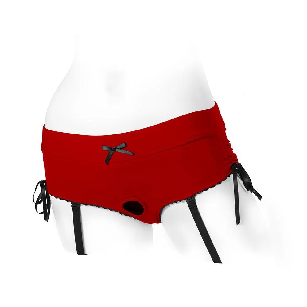 SpareParts Sasha Cinch Booty Short Harness Red/Black Size M