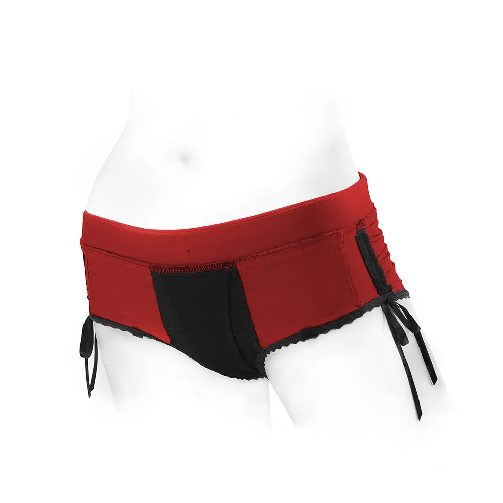 SpareParts Sasha Cinch Booty Short Harness Red/Black Size M