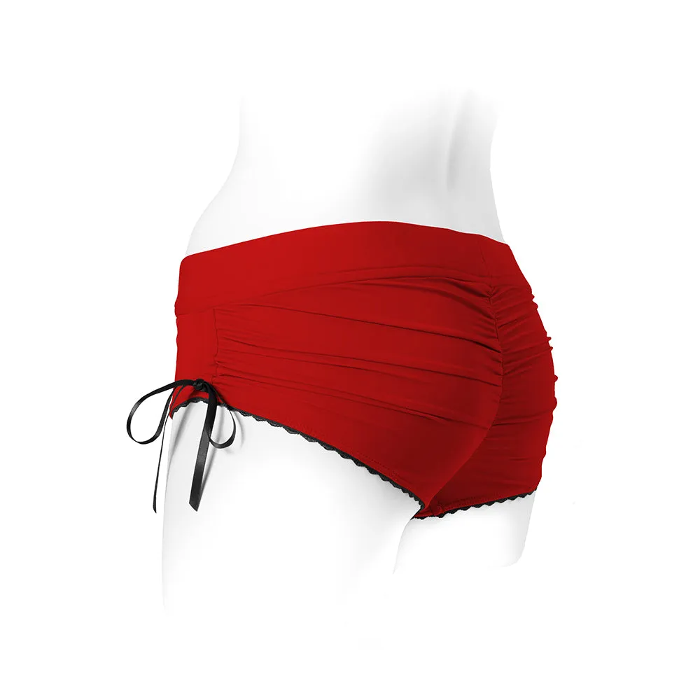 SpareParts Sasha Cinch Booty Short Harness Red/Black Size S