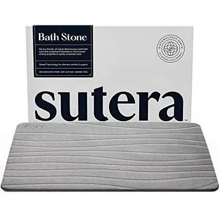 SUTERA - Stone Bath Mat (23.5 x 15 ), Diatomaceous Earth Shower Mat, Non-Slip Super Absorbent Quick Drying Bathroom Floor Mat, Eco-Friendly Easy to Clean, Mildew Resistant