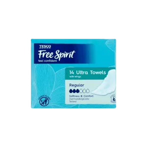 TESCO FREE SPIRIT REGULAR ULTRA TOWELS 14PCS