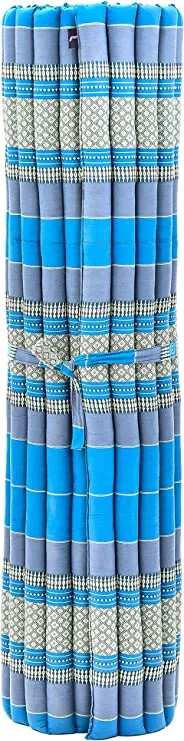 Thai kapok cushion Day bed Roll Out Mattress Foldout Mat relaxation, day bed, camping or Yoga Matt Natural Kapok Filled_ 80 x 200 cm BLUE