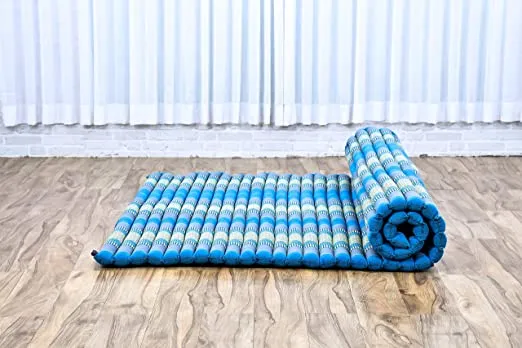 Thai kapok cushion Day bed Roll Out Mattress KING Size XXL Foldout Mat relaxation, day bed, camping or Yoga Matt Natural Kapok Filled_ 150 x 200 cm BLUE