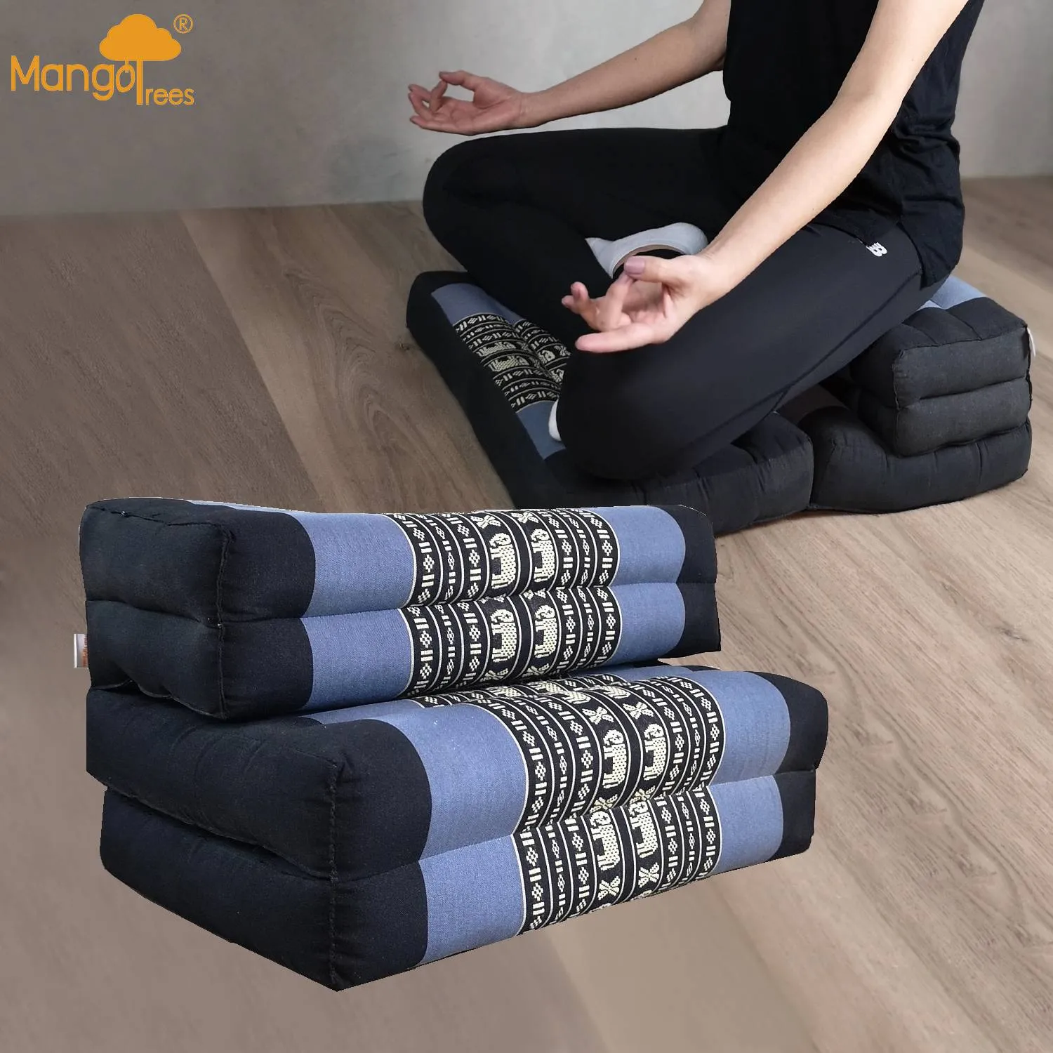 Thai kapok cushion Foldout Thai-Cushion Floor-Seat TV Pillow Lounger Foldable Out-Door Mattress, 55x50x33 cm, Kapok filling