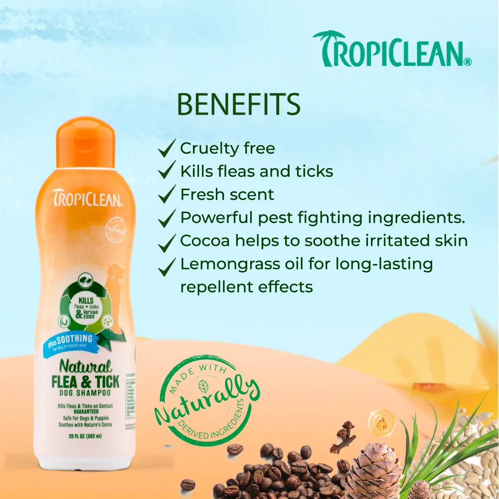 Tropiclean Natural Flea and Tick Plus Soothing Shampoo for Dogs