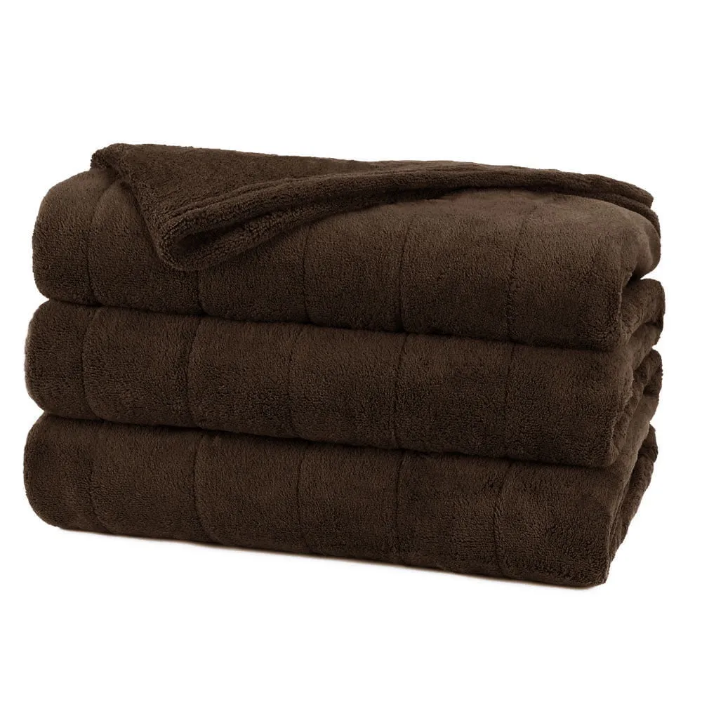 valiant Channeled Velvet Plush Electric Heated Warming Blanket King Slate Gray