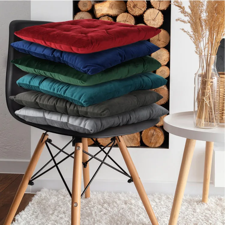 Velvet Slip Free Tufted  Chair Cushion Black 40x40cm - Pack of 4