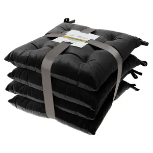 Velvet Slip Free Tufted  Chair Cushion Black 40x40cm - Pack of 4